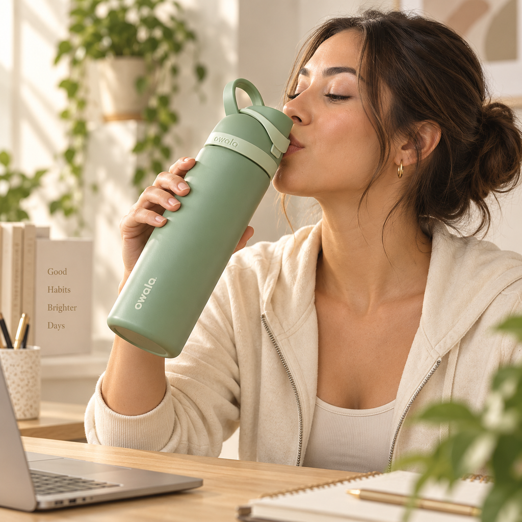 Owala FreeSip water bottle in use