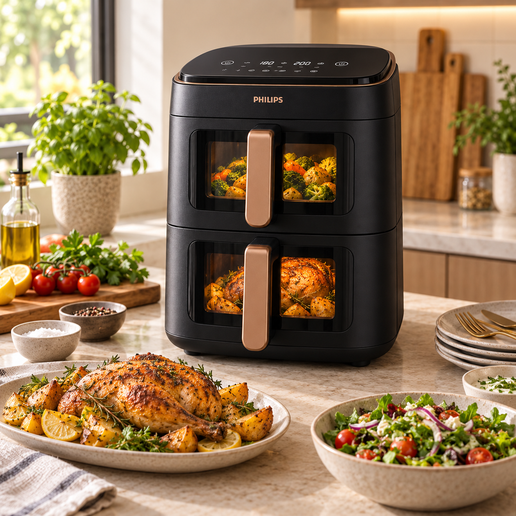 Philips 4000 Series stacked air fryer in a kitchen