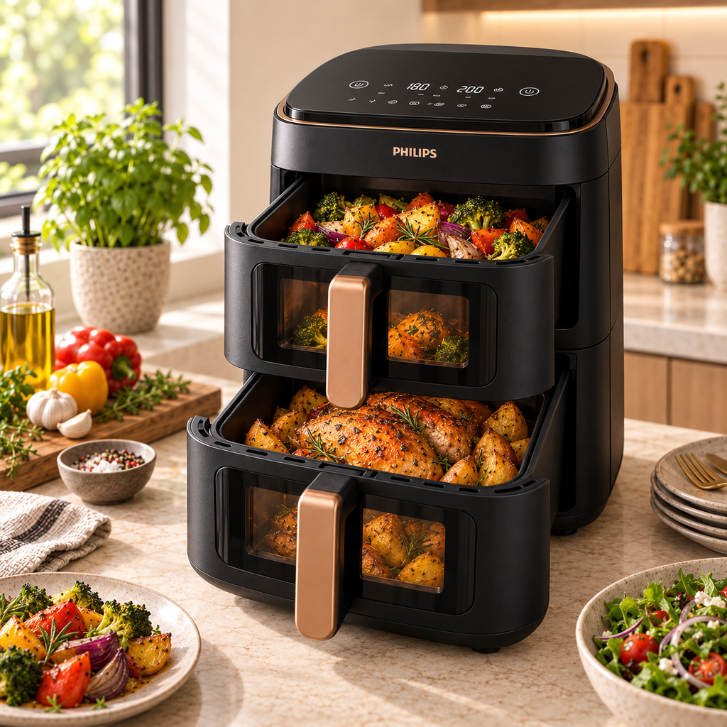 Philips 4000 Series air fryer with both drawers open
